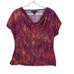Kenneth Cole Shirt Womens Large Multicolor Scoop Neck Short Sleeve Blouse Top